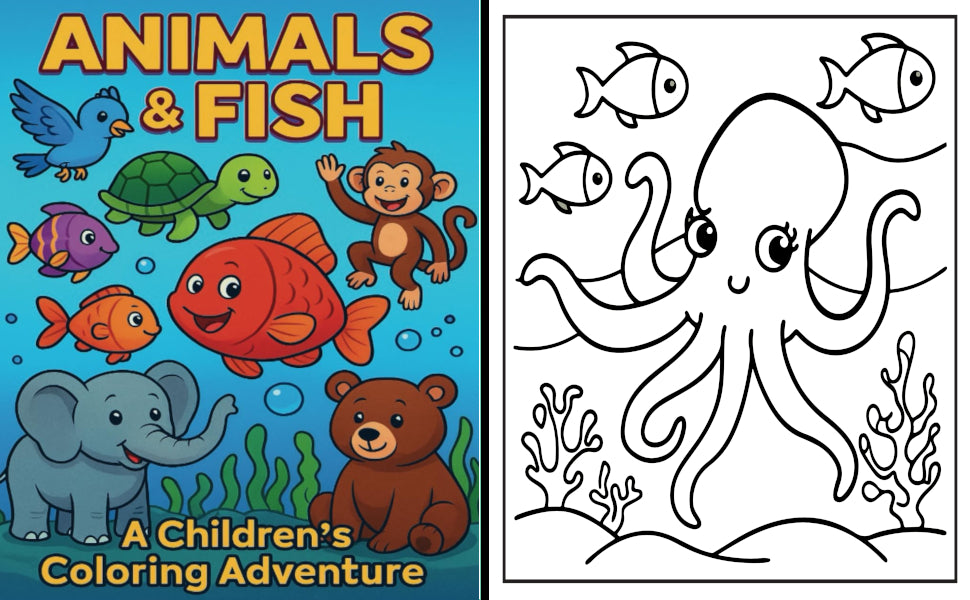 Animals & Fish: A Children's Coloring Adventure. Ages 4-8